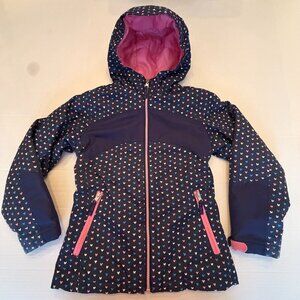 Girls Lands End Hooded Navy Blue With Hearts Winter Jacket L 6x-7